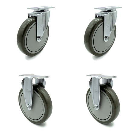 SERVICE CASTER 6 Inch Gray Polyurethane Wheel Swivel Top Plate Caster Set with 2 Rigid SCC SCC-20S614-PPUB-2-R614-2